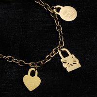 Fashion Three-dimensional Padlock Heart Pendant Gold-plated Titanium Steel Bracelet main image 3