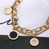 Fashion Round Black And White Roman Numerals Pendant Titanium Steel Gold Plated Bracelet main image 4