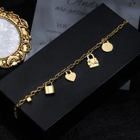 Fashion Three-dimensional Padlock Heart Pendant Gold-plated Titanium Steel Bracelet main image 1