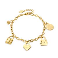 Moda Candado Tridimensional Corazón Colgante Chapado En Oro Titanio Acero Pulsera main image 2