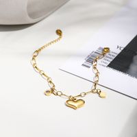 Fashion Creative Heart Pendant 14k Gold Plated Titanium Steel Bracelet Wholesale main image 3