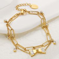 Fashion Zircon Inlaid Bow Pendant 14k Gold Plated Titanium Steel Bracelet main image 1