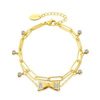 Fashion Zircon Inlaid Bow Pendant 14k Gold Plated Titanium Steel Bracelet main image 4