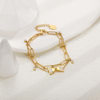 Fashion Zircon Inlaid Bow Pendant 14k Gold Plated Titanium Steel Bracelet main image 3
