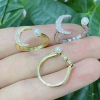 Moon Personality Crescent Pearl Inlaid Zircon Ring main image 4