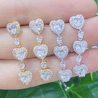 New Heart-shaped Full Rhinestone Zircon Tassel Earrings main image 5