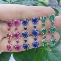 New Heart-shaped Full Rhinestone Zircon Tassel Earrings sku image 5