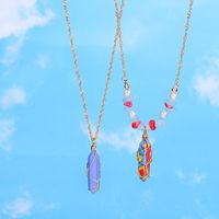 New Style Crystal Stringed Beads Color Pendant Hexagon Prism Natural Stone Necklace main image 2