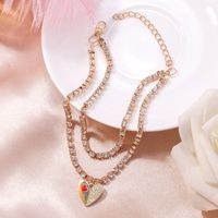 Fashion New Style Heart Stitching Inlaid Rhinestone Claw Chain Anklet main image 2