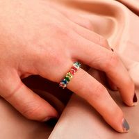 Fashion Open Female Copper Inlaid Zircon Rainbow Color Ring main image 6