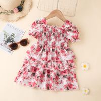 Children Clothing Fashion Sweet Girl Flower Printed Cake Dress sku image 1