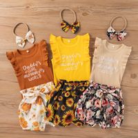 Baby Girl Summer New Letters Embroidery Romper Printed Pants Three-piece Set main image 1