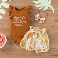 Baby Girl Summer New Letters Embroidery Romper Printed Pants Three-piece Set main image 5