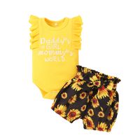 Baby Girl Summer New Letters Embroidery Romper Printed Pants Three-piece Set sku image 5