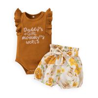 Baby Girl Summer New Letters Embroidery Romper Printed Pants Three-piece Set sku image 9