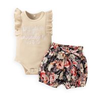 Baby Girl Summer New Letters Embroidery Romper Printed Pants Three-piece Set sku image 1