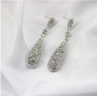 Fashion Inlay New Diamond Cute Water Drop Shaped Long Alloy Earrings sku image 2