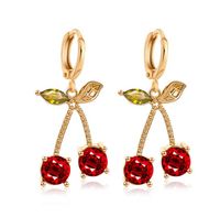Simple Cute Fruit Gem Cherry Shaped Inlay Diamond Set Necklace Earrings main image 3