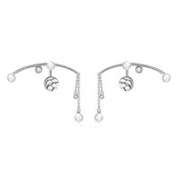 Retro Sterling Silver Needle Pearl Long Tassel Earrings sku image 1
