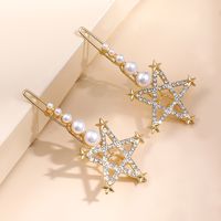 Women's Sweet Shiny Pentagram Alloy Hair Accessories Inlaid Pearls Diamond Artificial Rhinestones Artificial Pearl Hair Clip 1 Set main image 2