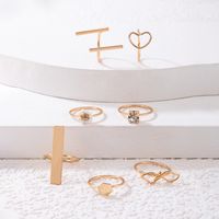 Simple Jewelry Geometric Flower Heart Seven-piece Alloy Ring Set main image 5