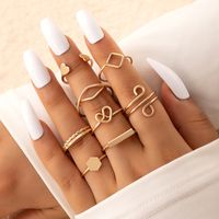 Jewelry Hollowed Heart Shape Simple Geometric Twist Alloy Ring Eight-piece Set sku image 1