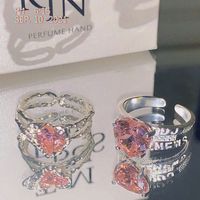 Mode Neue Stil Rosa Herz Unregelmäßigen Kristall Offenen Ring main image 4
