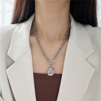 Simple Double Layer Ot Buckle Geometric Round English Letter Pendant Necklace main image 2