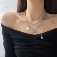 Simple Style Double-layer Butterfly Pendant Necklace Pearl Tassel Clavicle Chain main image 1