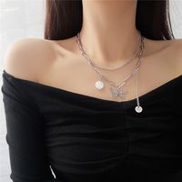 Simple Style Double-layer Butterfly Pendant Necklace Pearl Tassel Clavicle Chain main image 3