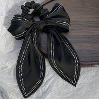 Retro Style Inlaid Rhinestone Black Satin Bow Spring Clip Hairpin Hair Scrunchies sku image 2