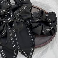 Retro Style Inlaid Rhinestone Black Satin Bow Spring Clip Hairpin Hair Scrunchies main image 5