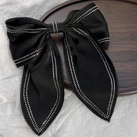 Retro Style Inlaid Rhinestone Black Satin Bow Spring Clip Hairpin Hair Scrunchies sku image 1