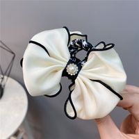 Korean Style Reversible Bow Hair Claw Clip Leopard Print Pearl Hairpin sku image 2