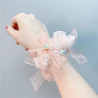 Lace Bow Pearl Hair Ring Bracelet Inlaid Diamond Organza Head Rope main image 3