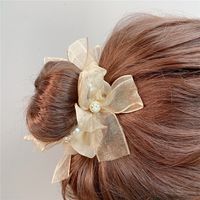 Lace Bow Pearl Hair Ring Bracelet Inlaid Diamond Organza Head Rope main image 5