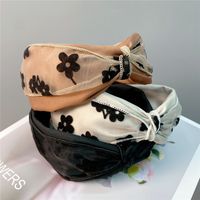 Mesh Jacquard Knot Middle Wide Headdress Korean Style Color-blocking Flower Headband main image 3