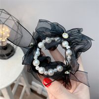 Lace Bow Pearl Hair Ring Bracelet Inlaid Diamond Organza Head Rope sku image 2