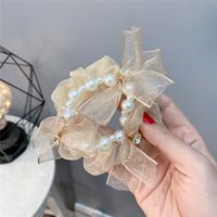 Lace Bow Pearl Hair Ring Bracelet Inlaid Diamond Organza Head Rope sku image 1