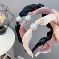Sweet Style Pearl Fabric Pleated Thin Headband Solid Color Hair Accessories main image 1