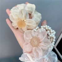 Sweet Style Rhinestone Ball Organza Flower Pearl Hair Ring Hair Accessories main image 3