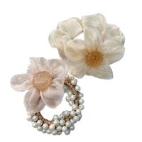 Sweet Style Rhinestone Ball Organza Flower Pearl Hair Ring Hair Accessories main image 4
