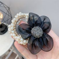 Sweet Style Rhinestone Ball Organza Flower Pearl Hair Ring Hair Accessories sku image 6