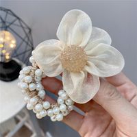 Sweet Style Rhinestone Ball Organza Flower Pearl Hair Ring Hair Accessories sku image 5