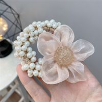 Sweet Style Rhinestone Ball Organza Flower Pearl Hair Ring Hair Accessories sku image 4