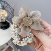 Sweet Style Rhinestone Ball Organza Flower Pearl Hair Ring Hair Accessories sku image 3