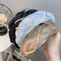 Organza Pearl Twist Solid Color Wide Edged Headband Korean Style Hair Accessories main image 3