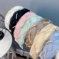 Organza Pearl Twist Solid Color Wide Edged Headband Korean Style Hair Accessories main image 4