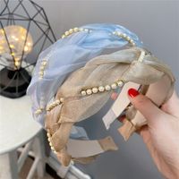 Organza Pearl Twist Solid Color Wide Edged Headband Korean Style Hair Accessories main image 1