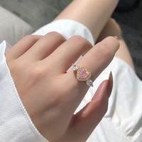 New Fashion Inlaid Zircon Pink Heart Shape Adjustable Open-end Ring main image 3
